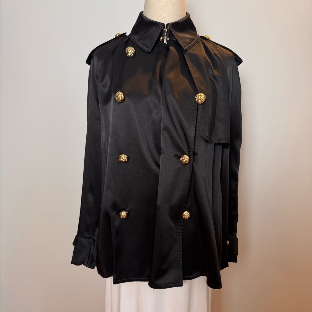 Burberry Black Silk Trent Regimental Jacket Size 6 - Picture 6 of 16